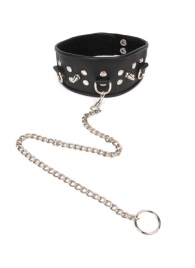 Черный ошейник с шипами и металлическим поводком-цепочкой - Notabu - купить с доставкой в Петрозаводске