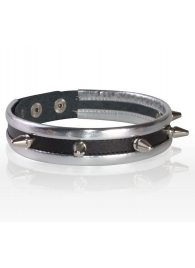 Серебристо-черный узкий ошейник с шипами - Sitabella - купить с доставкой в Петрозаводске