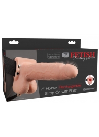 Телесный перезаряжаемый вибрострапон 7  Hollow Rechargeable Strap-on with Balls - 20,3 см. - Pipedream - купить с доставкой в Петрозаводске