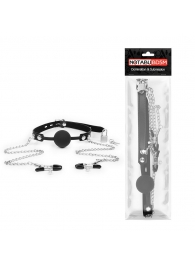 Черный кляп-шарик с зажимами на соски на металлической цепочке - Notabu - купить с доставкой в Петрозаводске