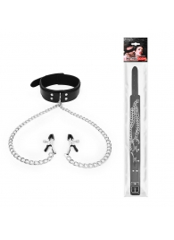 Черный ошейник с зажимами на соски на цепочке - Notabu - купить с доставкой в Петрозаводске