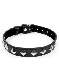Черный ошейник с серебристыми ромбиками - Notabu - купить с доставкой в Петрозаводске