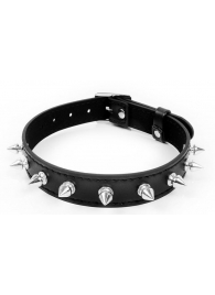 Черный ошейник с серебристыми шипами - Notabu - купить с доставкой в Петрозаводске