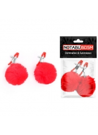 Зажимы для сосков с красным пушком - Notabu - купить с доставкой в Петрозаводске