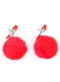 Зажимы для сосков с красным пушком - Notabu - купить с доставкой в Петрозаводске