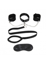 Чёрный ошейник с наручниками и поводком Collar Cuffs   Leash Set - Lux Fetish - купить с доставкой в Петрозаводске