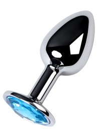 Серебристая конусовидная анальная пробка с голубым кристаллом - 7 см. - ToyFa - купить с доставкой в Петрозаводске