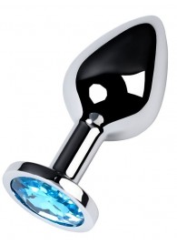 Серебристая конусовидная анальная пробка с голубым кристаллом - 8 см. - ToyFa - купить с доставкой в Петрозаводске