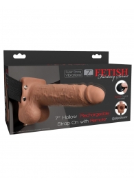 Кофейный перезаряжаемый вибрострапон 7  Hollow Rechargeable Strap-on with Balls - 20,3 см. - Pipedream - купить с доставкой в Петрозаводске