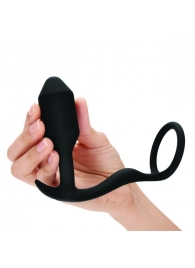 Черное эрекционное кольцо с анальным плагом Snug   Tug - b-Vibe - в Петрозаводске купить с доставкой