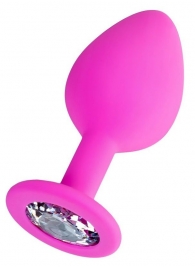 Розовая анальная втулка Brilliant с прозрачным кристаллом - 7 см. - ToyFa - купить с доставкой в Петрозаводске