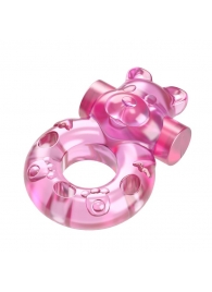 Розовое эрекционное виброкольцо на пенис Pink Bear - Baile - в Петрозаводске купить с доставкой