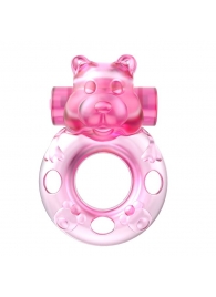 Розовое эрекционное виброкольцо на пенис Pink Bear - Baile - в Петрозаводске купить с доставкой