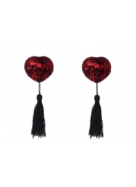 Красные пэстисы-сердечки Gipsy с черными кисточками - Lola Lingerie купить с доставкой