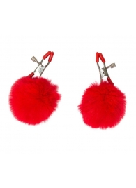 Зажимы на соски Angelic с красными меховыми шариками - Lola Games - купить с доставкой в Петрозаводске
