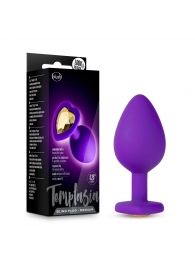 Фиолетовая анальная пробка Bling Plug Medium с золотистым стразом - 8,3 см. - Blush Novelties - купить с доставкой в Петрозаводске