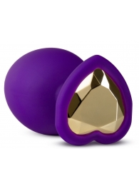 Фиолетовая анальная пробка Bling Plug Large с золотистым стразом - 9,5 см. - Blush Novelties - купить с доставкой в Петрозаводске