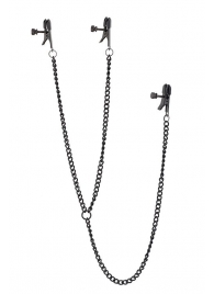 Черные зажимы на соски и клитор на цепочке DELUXE NIPPLE   CLIT CLAMPS - Dream Toys - купить с доставкой в Петрозаводске