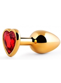 Золотистая анальная пробка с красным стразом-сердечком - 8 см. - Anal Jewelry Plug - купить с доставкой в Петрозаводске