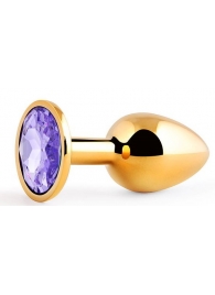 Золотистая анальная пробка с фиолетовым стразом - 7,2 см. - Anal Jewelry Plug - купить с доставкой в Петрозаводске