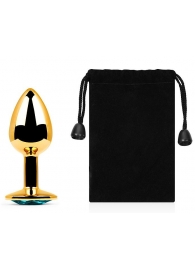 Золотистая анальная пробка с голубым стразом - 7,2 см. - Anal Jewelry Plug - купить с доставкой в Петрозаводске