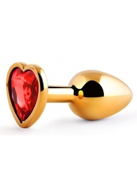 Золотистая анальная пробка с красным стразом-сердечком - 7 см. - Anal Jewelry Plug - купить с доставкой в Петрозаводске