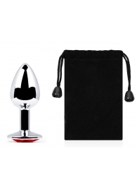 Серебристая анальная пробка с красным стразом - 7,2 см. - Anal Jewelry Plug - купить с доставкой в Петрозаводске