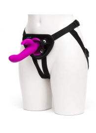 Лиловый страпон Rechargeable Vibrating Strap-On Harness Set - 17,6 см. - Happy Rabbit - купить с доставкой в Петрозаводске
