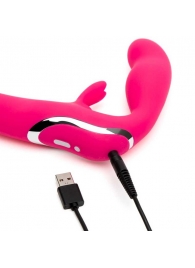Ярко-розовый безремневой страпон Rechargeable Vibrating Strapless Strap-On - Happy Rabbit - купить с доставкой в Петрозаводске