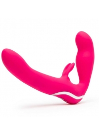 Ярко-розовый безремневой страпон Rechargeable Vibrating Strapless Strap-On - Happy Rabbit - купить с доставкой в Петрозаводске