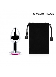 Серебристая анальная пробка с малиновым кристаллом - 7,2 см. - Anal Jewelry Plug - купить с доставкой в Петрозаводске