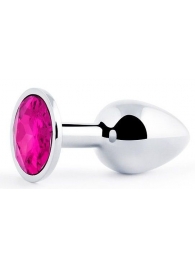 Серебристая анальная пробка с малиновым кристаллом - 7,2 см. - Anal Jewelry Plug - купить с доставкой в Петрозаводске