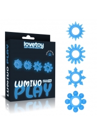 Набор из 4 голубых, светящихся в темноте эрекционных колец Lumino Play - Lovetoy - в Петрозаводске купить с доставкой