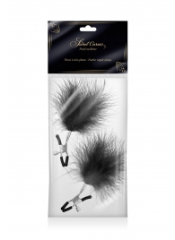 Зажимы на соски с черными пуховыми кисточками Sweet Caress Feather Nipple Clumps - Sweet Caress - купить с доставкой в Петрозаводске