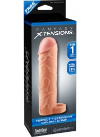 Телесная насадка с кольцом Perfect 1 Extension with Ball Strap - 17 см. - Pipedream - в Петрозаводске купить с доставкой