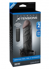 Чёрная вибронасадка с кольцом Vibrating Real Feel 2 Extension - 16 см. - Pipedream - в Петрозаводске купить с доставкой