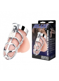 Серебристая металлическая клетка для члена с замком Enslave Cock Cage - BlueLine - купить с доставкой в Петрозаводске
