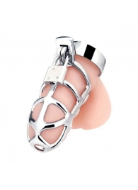 Серебристая металлическая клетка для члена с замком Enslave Cock Cage - BlueLine - купить с доставкой в Петрозаводске