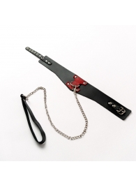 Черный широкий ошейник с красным декором и поводком - Crazy Handmade - купить с доставкой в Петрозаводске