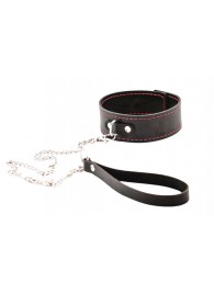 Черный широкий ошейник с красной строчкой и поводком - Crazy Handmade - купить с доставкой в Петрозаводске