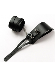 Черные кожаные оковы с креплением в виде веревочек - Crazy Handmade - купить с доставкой в Петрозаводске