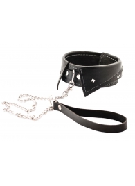 Черный ошейник-воротничок с металлическим поводком - Crazy Handmade - купить с доставкой в Петрозаводске