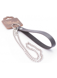 Серебристый металлический поводок с кожаной черной ручкой - 80 см. - Crazy Handmade - купить с доставкой в Петрозаводске