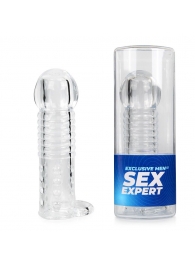 Прозрачная рельефная насадка-реалистик с петлей для мошонки - 13,5 см. - Sex Expert - в Петрозаводске купить с доставкой