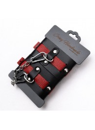 Черно-красные кожаные наручники на металлической сцепке - Crazy Handmade - купить с доставкой в Петрозаводске