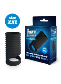 Черная открытая насадка на пенис с кольцом для мошонки XXL-size - 9,4 см. - Sex Expert - в Петрозаводске купить с доставкой