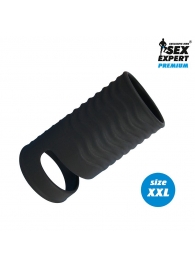 Черная открытая насадка на пенис с кольцом для мошонки XXL-size - 9,4 см. - Sex Expert - в Петрозаводске купить с доставкой