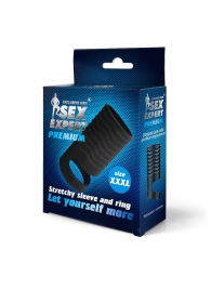 Черная открытая насадка на пенис с кольцом для мошонки XXXL-size - 9,9 см. - Sex Expert - в Петрозаводске купить с доставкой