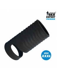Черная открытая насадка на пенис с кольцом для мошонки XXXL-size - 9,9 см. - Sex Expert - в Петрозаводске купить с доставкой