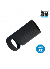 Черная открытая насадка на пенис с кольцом для мошонки XL-size - 8,9 см. - Sex Expert - в Петрозаводске купить с доставкой